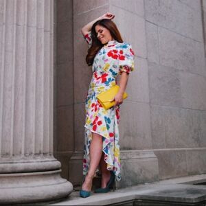 Rixo x Target Dress Floral Angel Sleeve Cascase Ruffle Georgette Midi